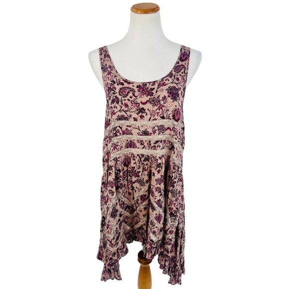 Free People Purple Floral Voile & Lace Trapeze Slip Dress | Boho Grunge Fairy M - Picture 3 of 16